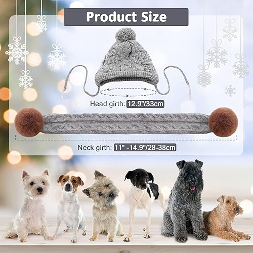 Vista 2 de Kuoser Juego de gorro y bufanda de invierno para perro, gorro de punto para mascotas, gorro cálido de Navidad, accesorios lindos, calentador
