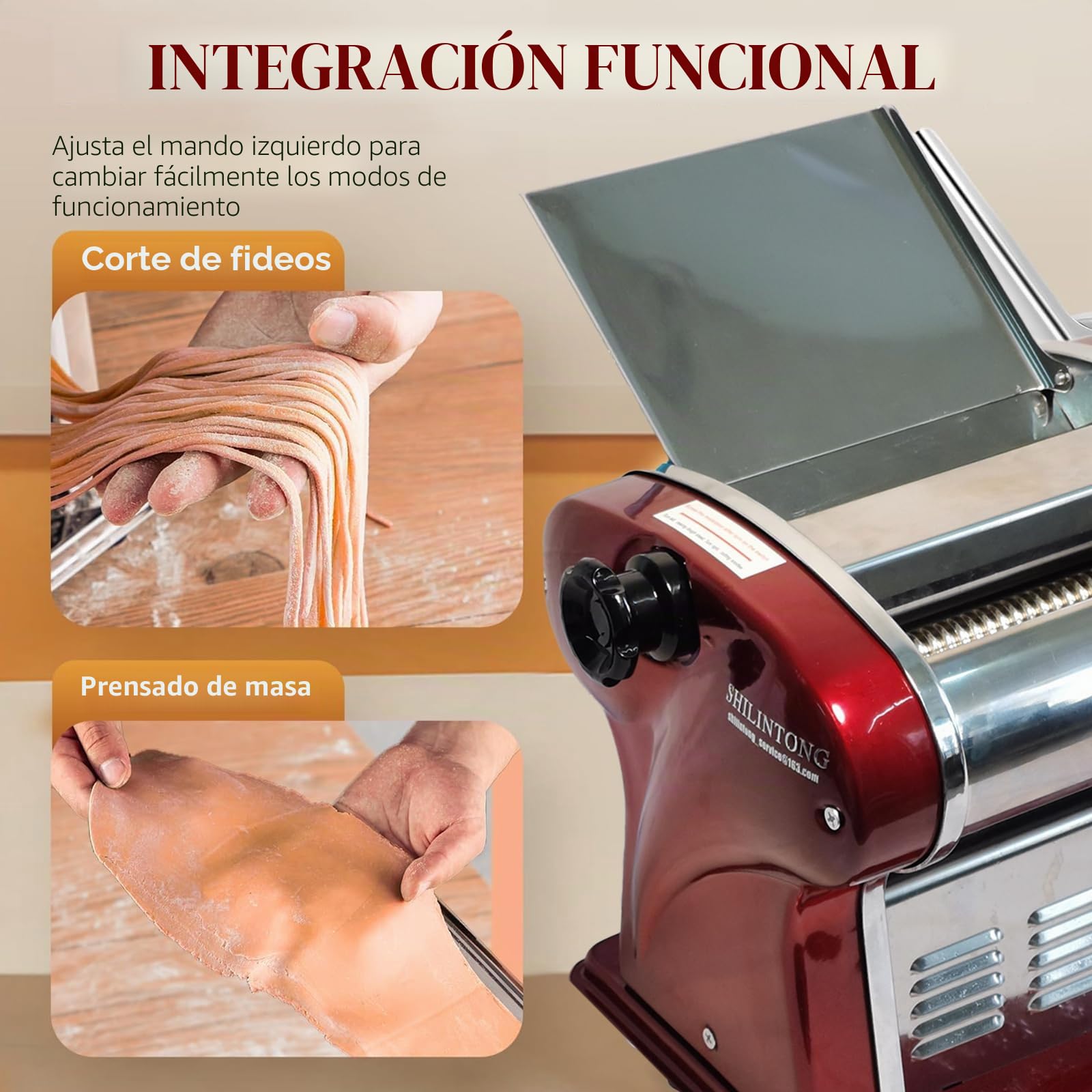 Máquinas Eléctricas Para Pasta - Fabricante de Fideos con Rodillo y Doble Cuchilla de Acero Inoxidable - 1.5mm (Redondo) y 4mm (Plano) - Para Uso Doméstico y Comercial