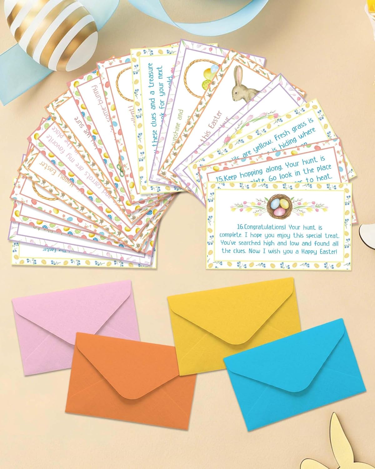 Easter Scavenger Hunt Cards - Easter Egg Hunt Cards for Teens with Envelopes - Easter Party Games Favor for Teens Adults Family -A01