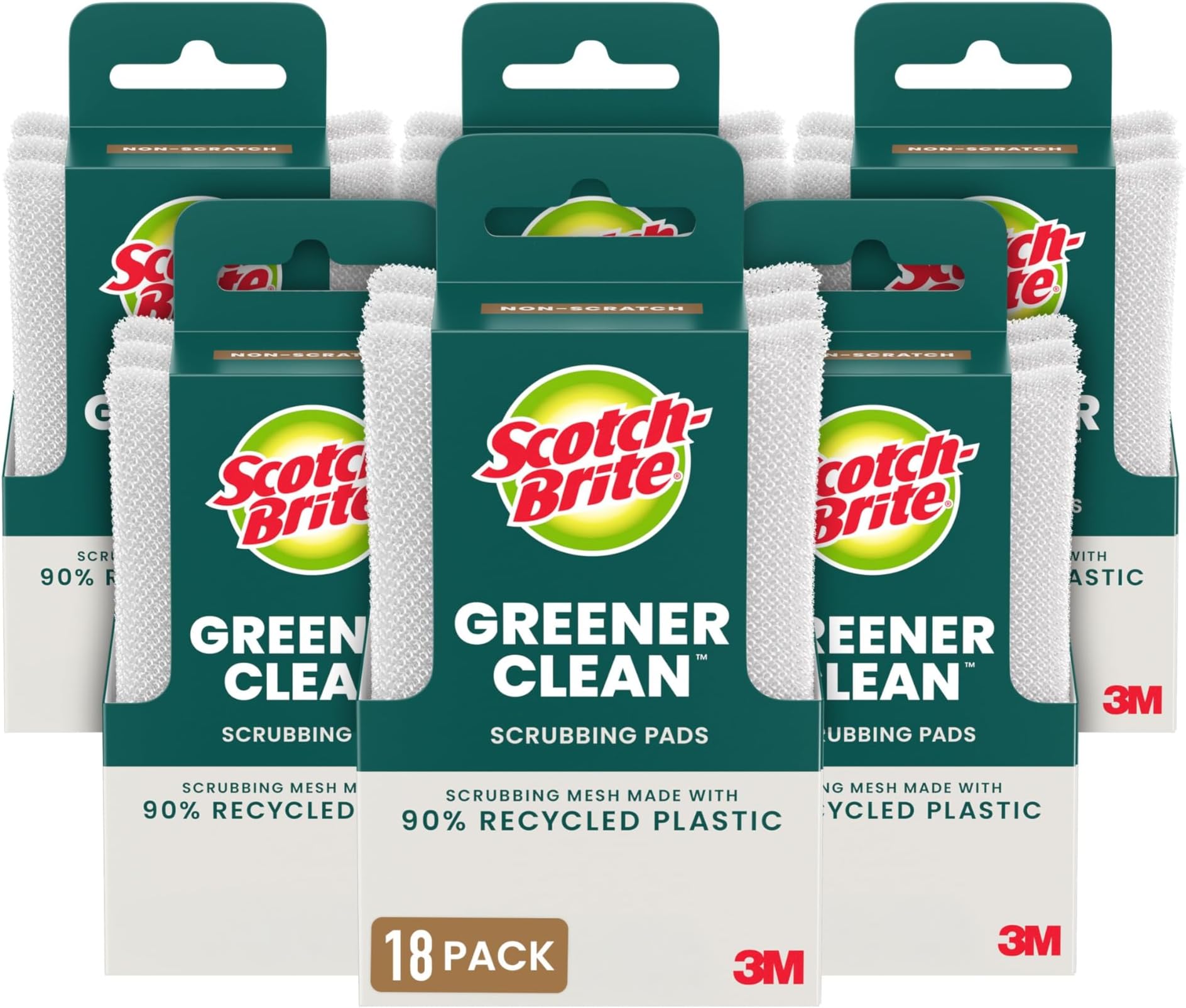 Greener Clean Dish Scrubbers, 18 Non-Scratch Kitchen Sponges, Best for Safe, Effective Cleaning of Nonstick Pots and Pans, Glassware, China, Tubs & Tile, Dishwasher Safe, Long-lasting