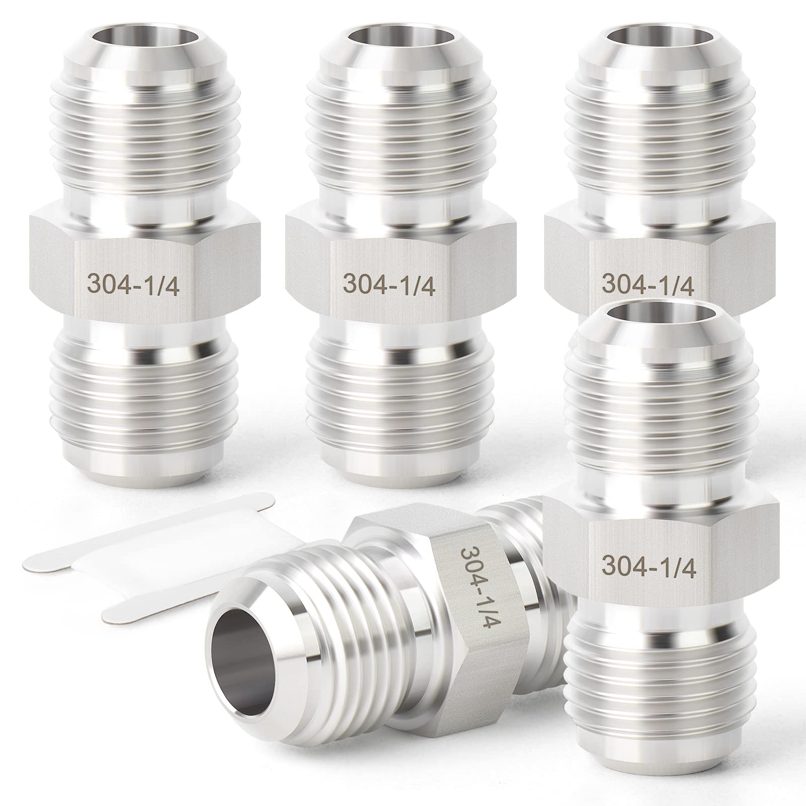TAISHER 5PCS Forging of 304 Stainless Steel Tube Flare Fittings, 1/4" Male Flare x 1/4" Male Flare, Union