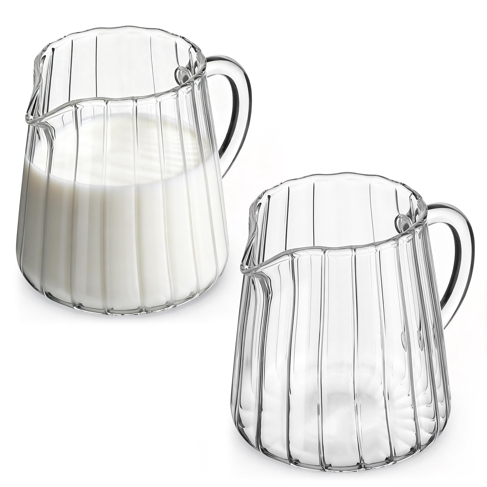 SOIMISS Confezione da 2 piccole brocche in vetro da 350 ml, per servire caffè, latte, tè e salse – Brocca per latte per la cucina