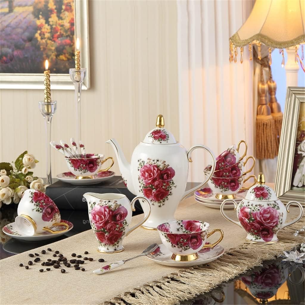Rose Tea Set Coffee Porcelain Cup Saucer Ceramic Teapot Supplies