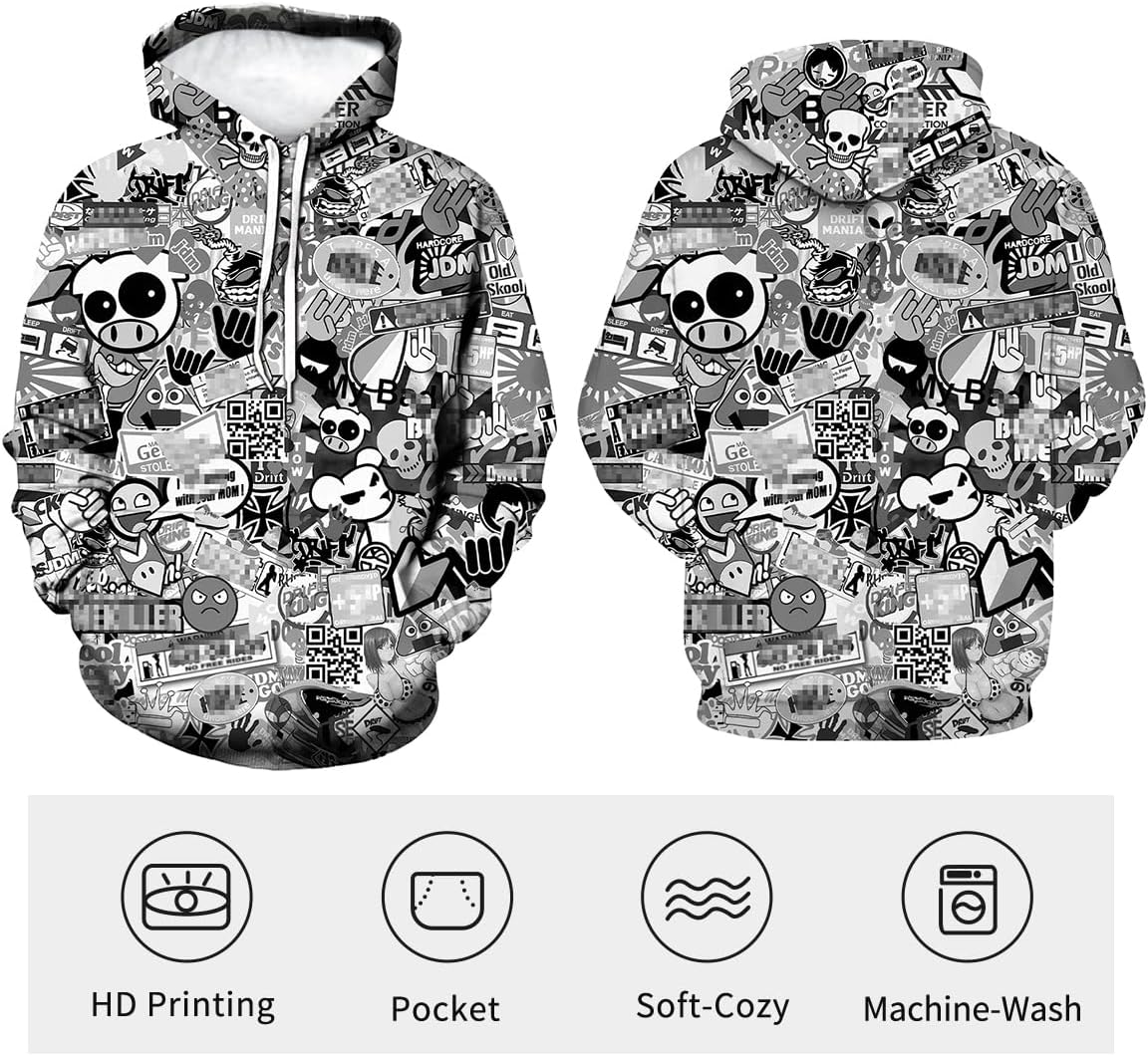 LAOLIUSN Men's Hipster Hip Hop Urban Sweatshirt Graffiti Street Art Hoodie Funny Pullover - Image 3