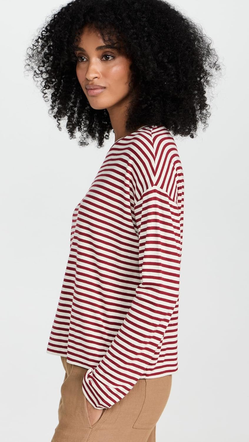 Vince Women's Striped Long Sleeve Drop Shoulder Top - Image 4