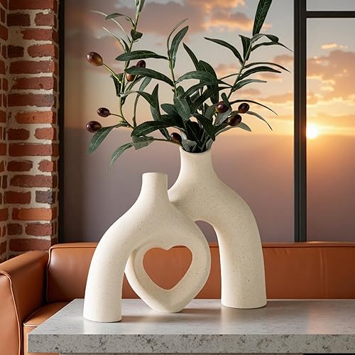 Miniatura 6 de Snuggle - Jarrón de cerámica con forma de dona hueca, 8.3 pulgadas, moderno, nórdico, bohemio, estético, floreros decorativos para decoración del