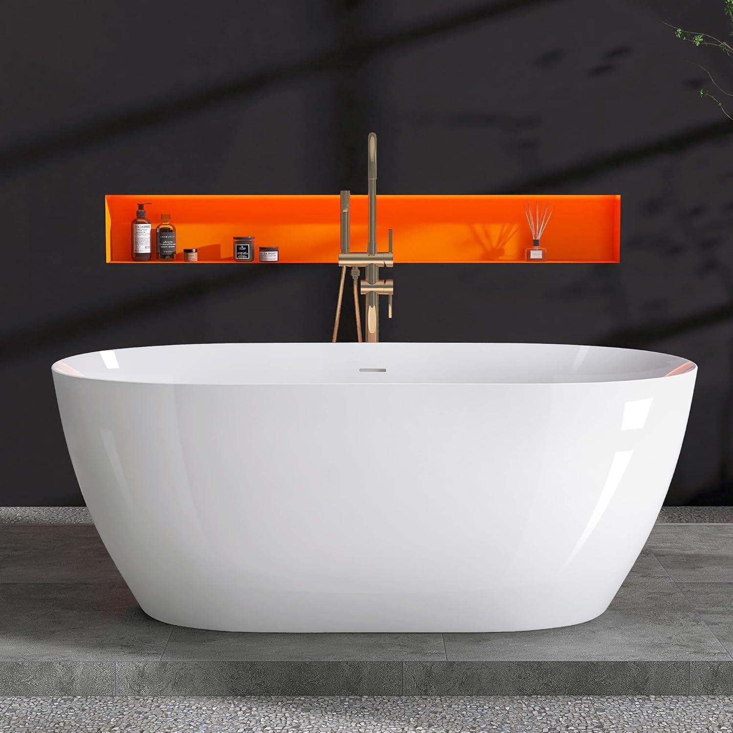 ZUAGCO Free Standing Tub 59 Curve Shape Acrylic Freestanding Bathtub