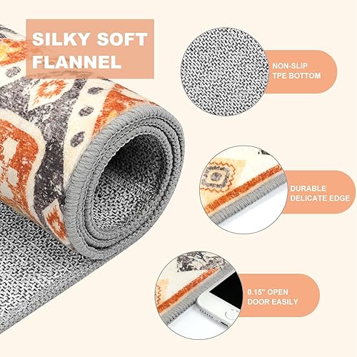 Miniatura 2 de Wonnitar Alfombra de pasillo larga y ultrafina de 2 pies 6 x 8 pies, estilo tribal del suroeste, lavable y antideslizante, alfombra de cocina suave