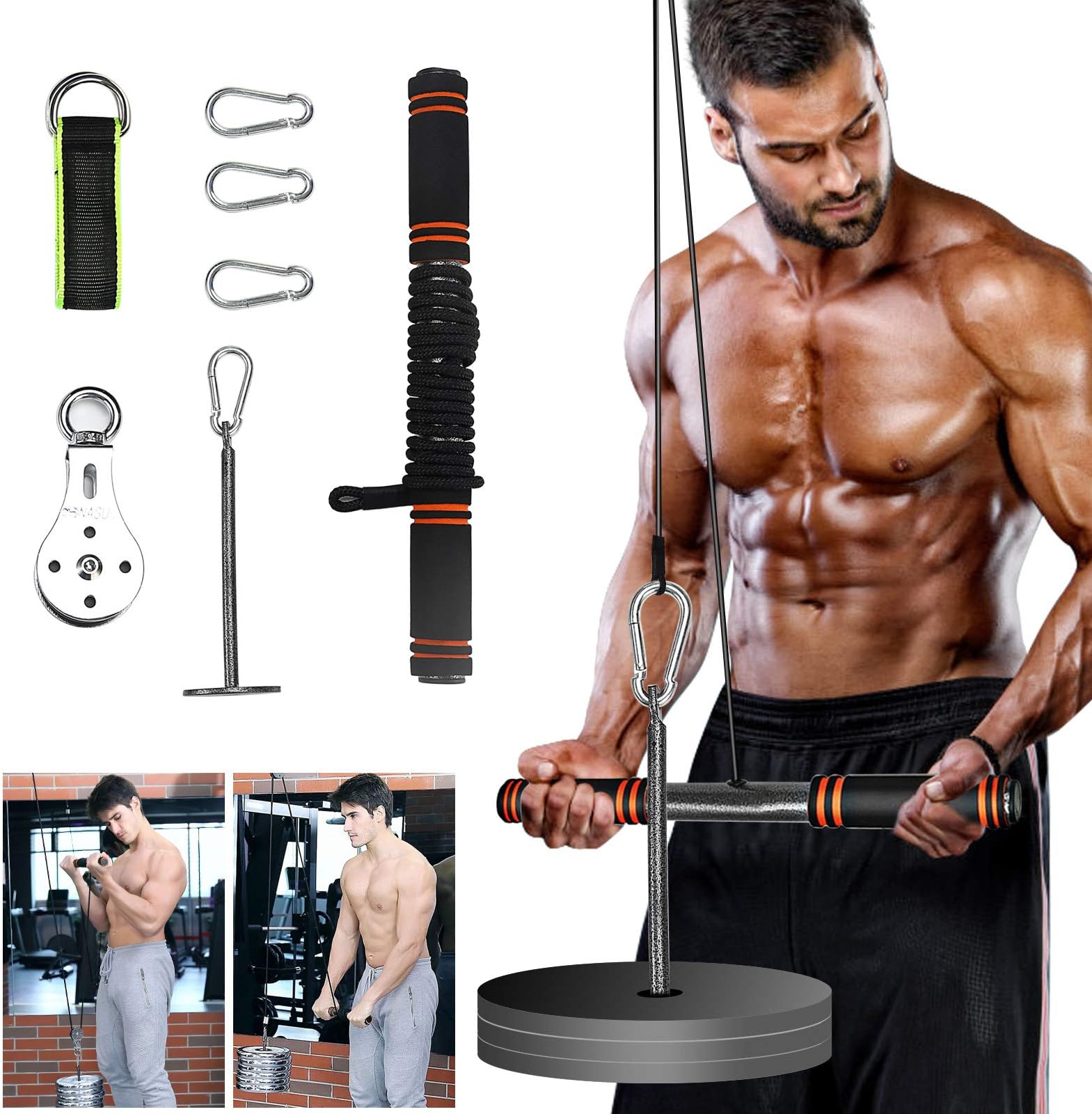 PELLOR LAT Pull Down Machine, Power Tower Adjustable Forearm Wrist Roller Trainer, Arm Strength Training Machine Exercise Pulley Cable System Gym Equipment for Home Workouts