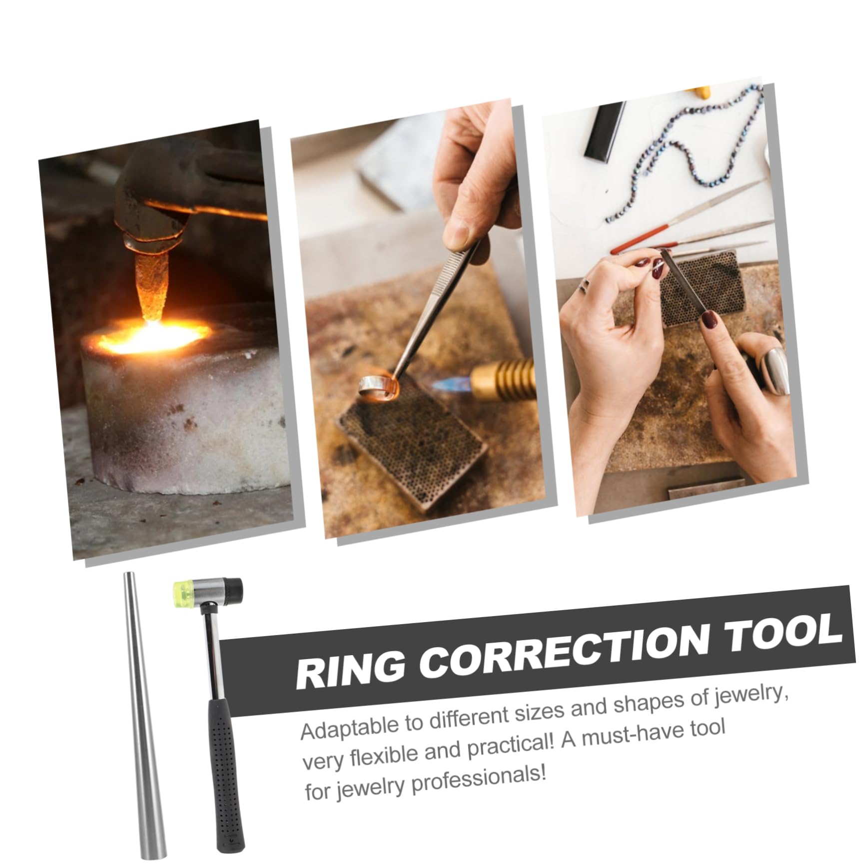 GARIOUANS Ajustador de Anillos Ligero de Acero Inoxidable Martillo de Goma para Mantenimiento de Joyería y Moldeador de Anillos Portátil Práctico