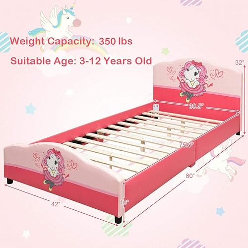 Miniatura 87 de Costzon Base de cama individual para niños, plataforma de cama individual tapizada de madera con soporte de listones, cabecera y estribo acolchados