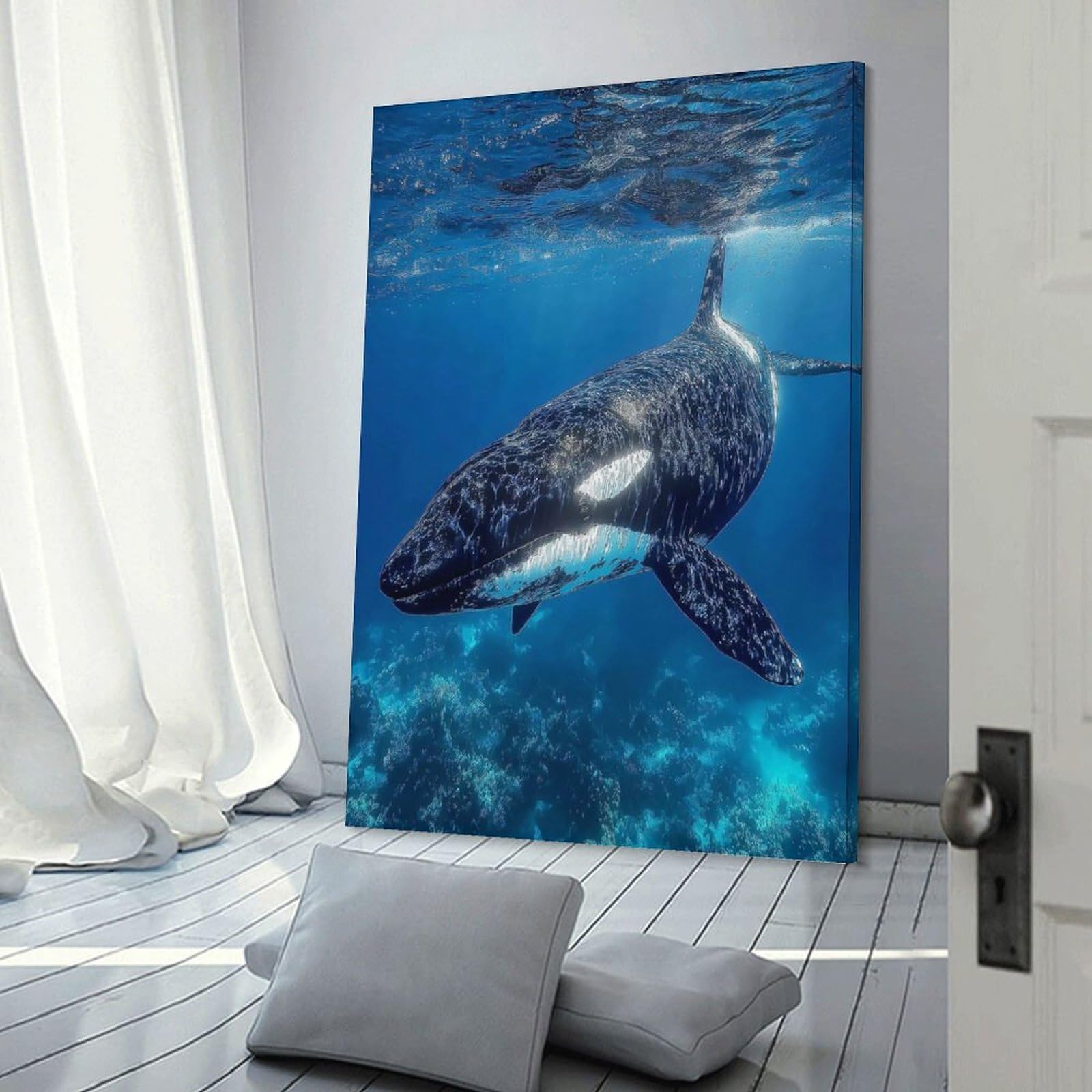 Junmoney Frame-Style-8 Orca Underwater Wall Picture Print, 20X30inch(50X75cm), For Gallery Wall Decor And Room Displays, A Versatile Canvas Print For Layering