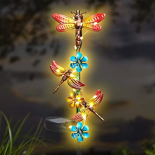 Miniatura 3 de Luces solares de jardín, paquete de 2 luces solares de libélula al aire libre, decoración de jardín, impermeable, libélula luces solares de estaca