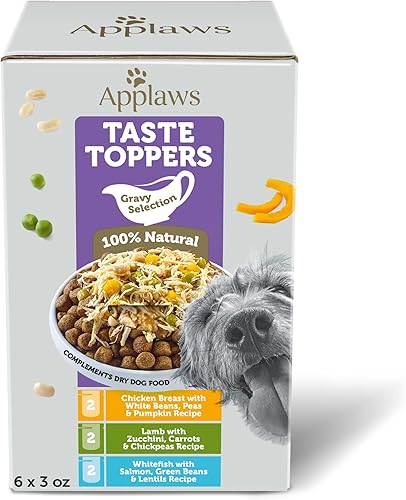 Applaws Taste Toppers, adorno de comida para perros sin granos, ingredientes limitados, selección de variedad en salsa (6 bolsas de 3 onzas)