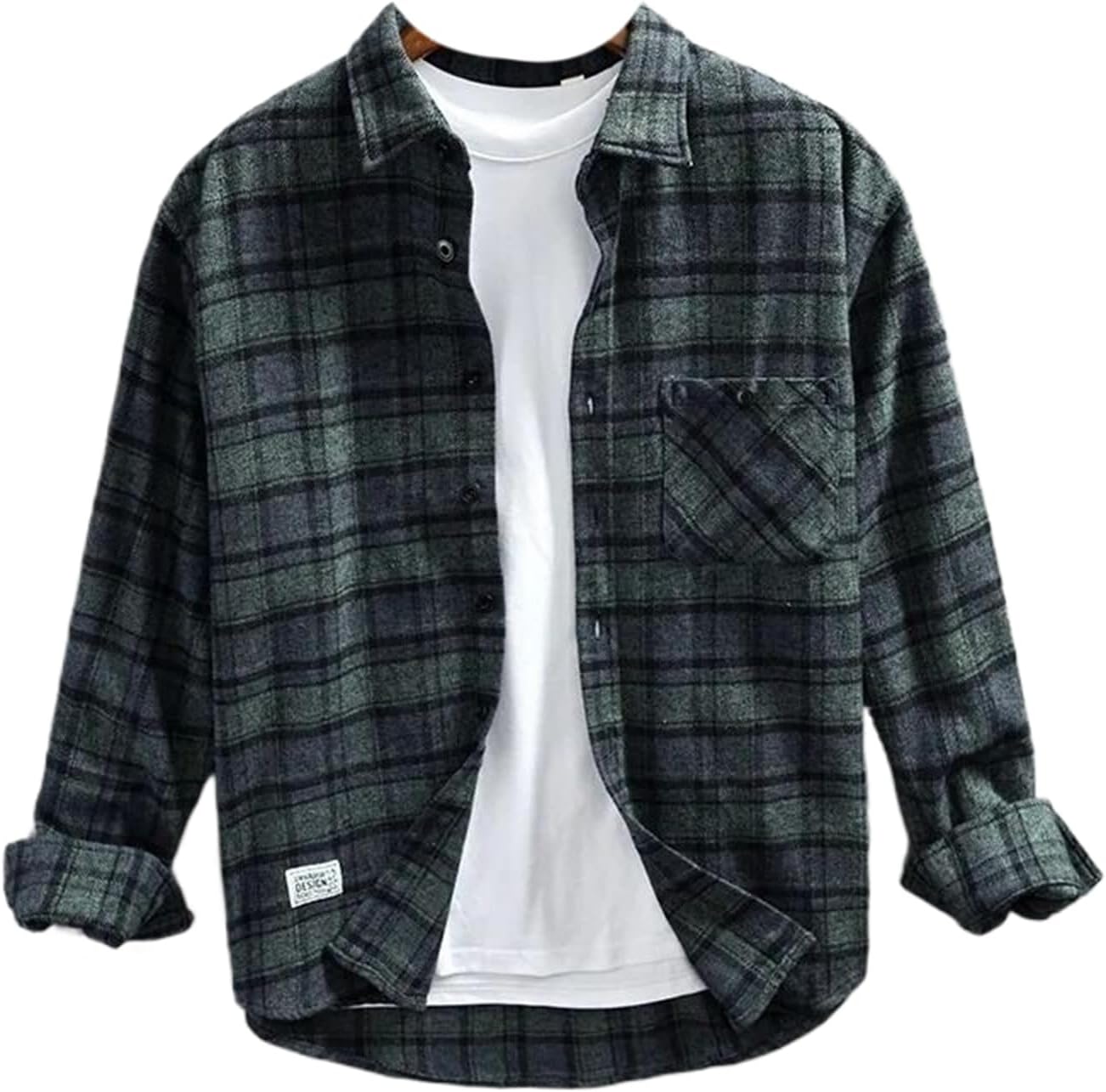 Men's Plaid Business Casual Shirt Solid Color Lapel Long Sleeve Thin Jackets Tops Spring Autumn
