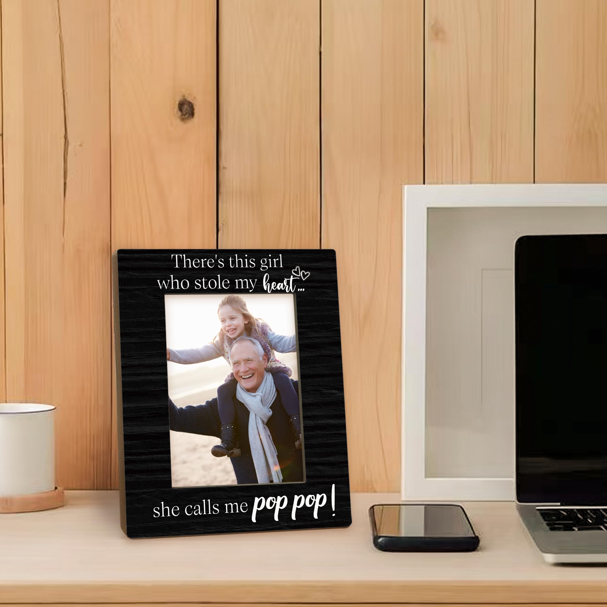 Pop Pop Gifts Picture Frame 5x7, Grandpa Photo Frame, Fathers Day Christmas Birthday Gifts for PopPop Grandpa, She Calls Me PopPop Black Wooden Picture Photo Frames for Desk Home Room Decor