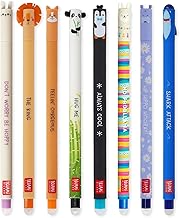 LEGAMI Set of 8 Erasable Gel Pens with Thermal Sensitive Eraser Ink Assorted Ink Colours and Barrel Designs 0.7mm Tip Rabbit, Lion, Corgi, Panda, Penguin, Llama, Hippo, Shark