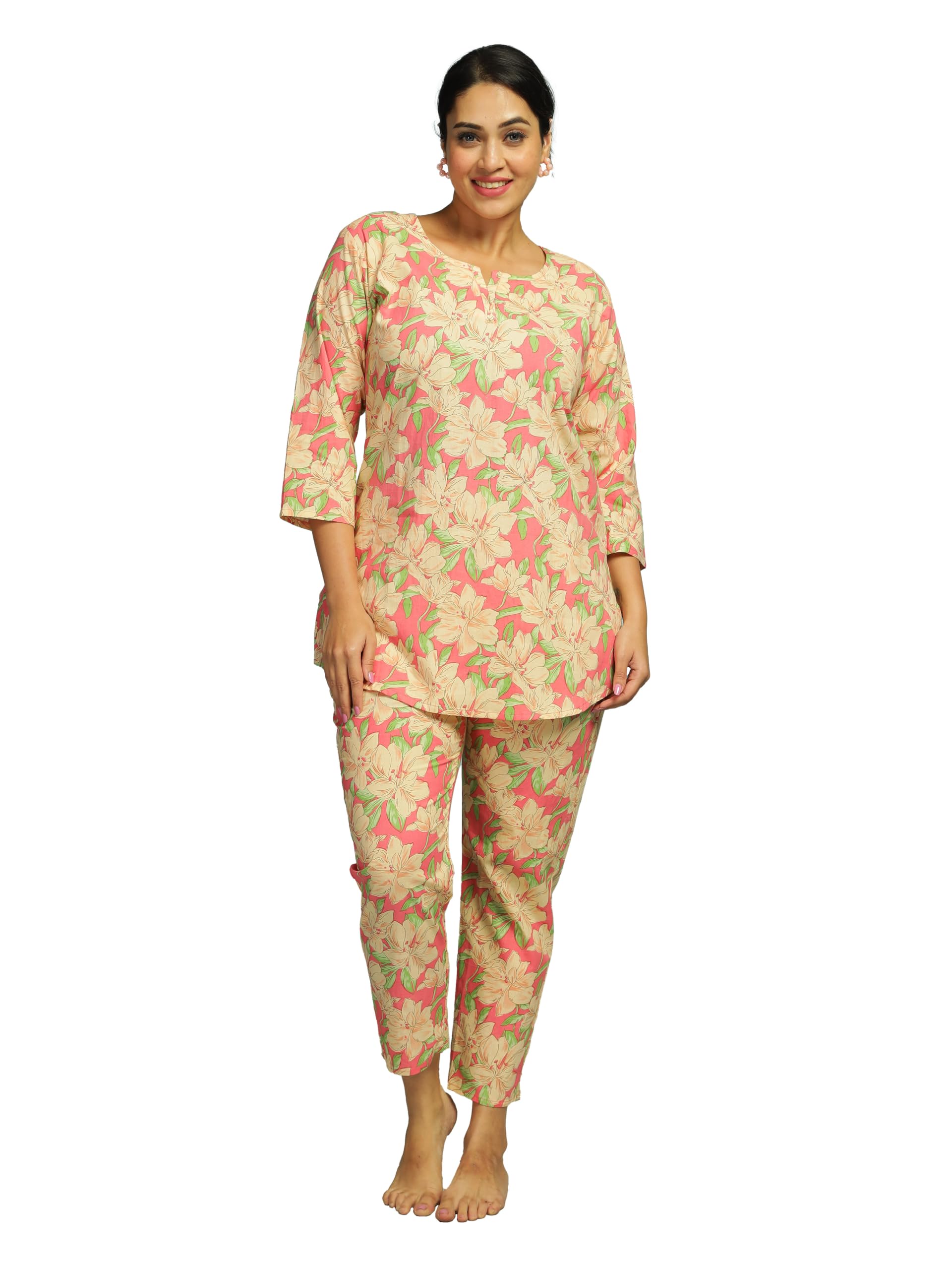 9shines label Pure Cotton Printed Women Top & Pyjama Set | Pyjama co-ord Set | Night Suit | Lounge wear for Home | Nightwear Set for Women | Night Dress for Women Stylish (COPJ-5)-picture-41