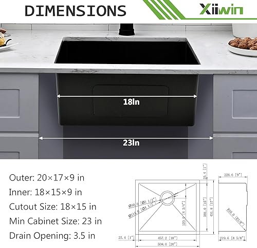 Miniatura 2 de Fregadero de bar de cocina de 20 pulgadas, cuenco individual pequeño de 20 x 17 pulgadas, calibre 16 para caravana, bar de vinos, lavandería, con
