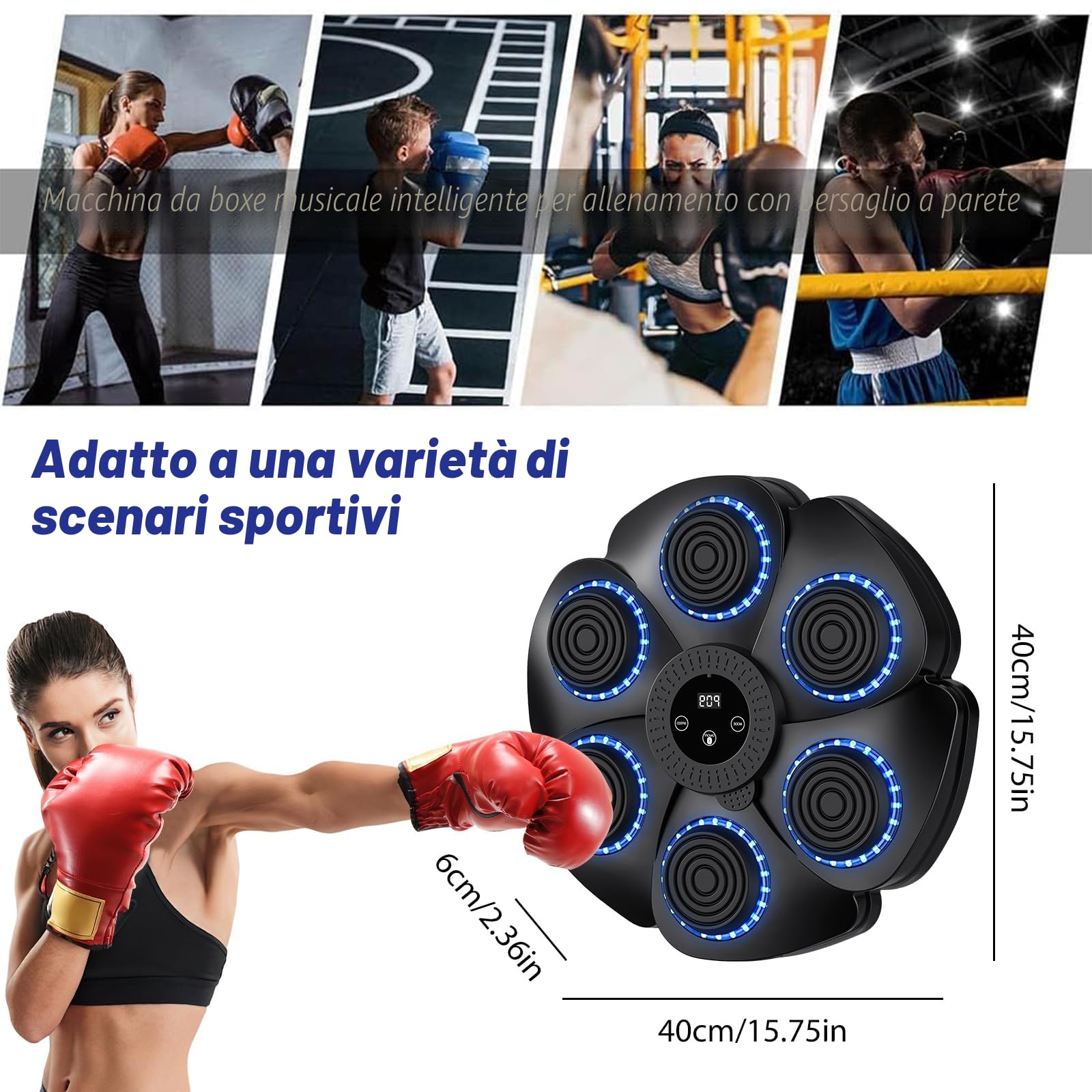 Macchina da boxe musicale, versione 2024 intelligente con Bluetooth e guanti da boxe, montabile a parete, 9 modalità di velocità e di conteggio, per adulti e bambini