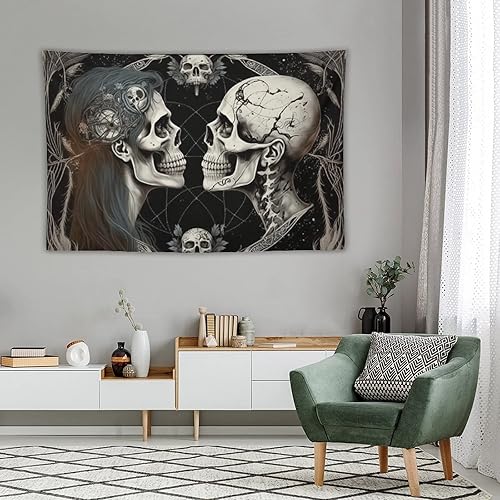 Miniatura 3 de Naykow Tapiz hippie de calavera, esqueleto gótico, tarot, tapiz de luna bruja, grunge, tapiz estético para dormitorio, tapiz de Santa Muerte,