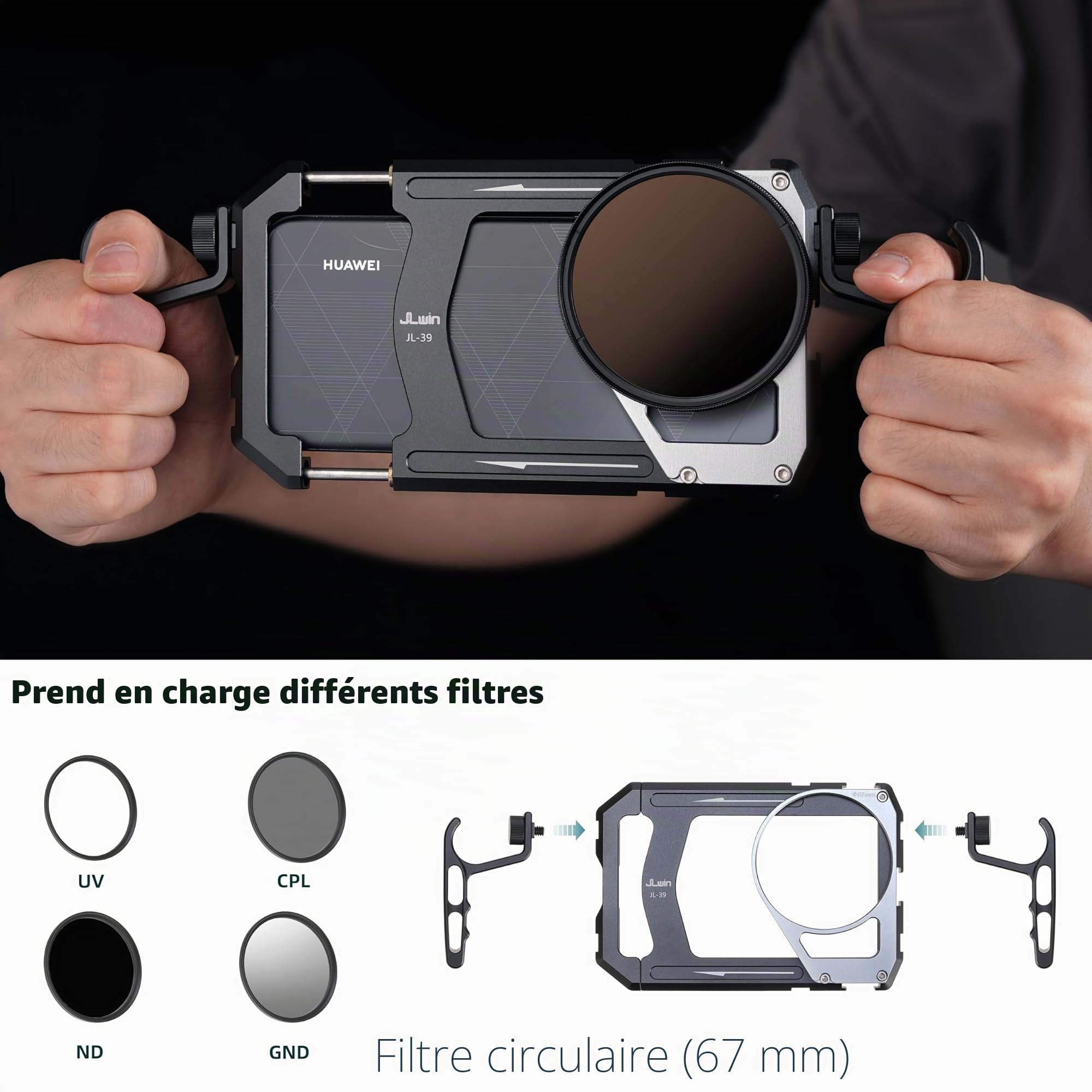 Stabilisateur universel Fotga pour smartphone avec poignées et filtre ND variable 67mm ND2-ND400 pour iPhone Samsung vlog live stream enregistrement vidéo