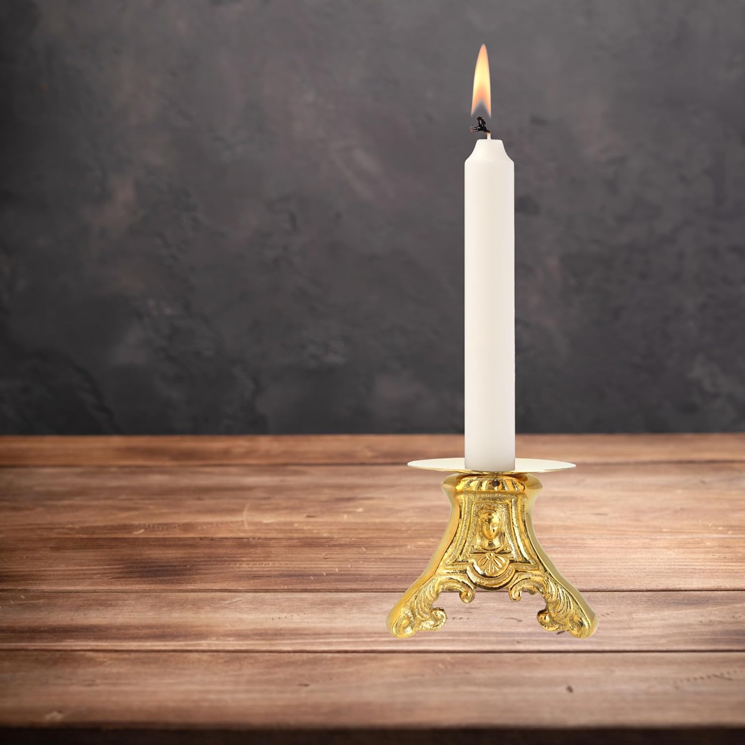 Needzo Solid Brass Candlestick Holder, Religious Home and Church Decoration, 3.5 x 4 Inches