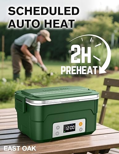 Miniatura 4 de EAST OAK Lonchera eléctrica inalámbrica XL de 6.3 tazas para adultos, lonchera térmica para hombres con calefacción programada, calentador de