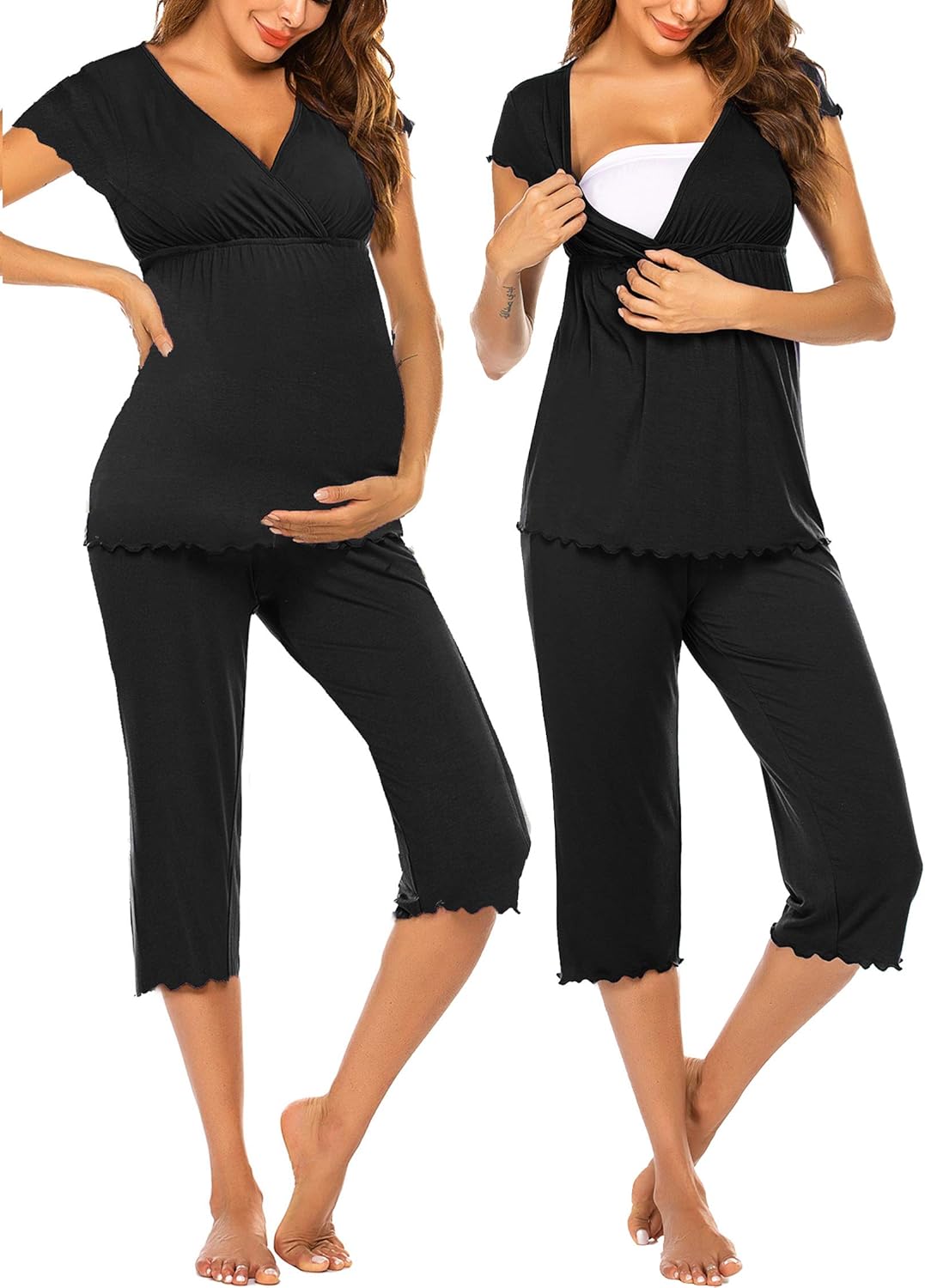 Ekouaer Women Layered Maternity & Nursing Pajama Capri Set Cotton Hospital PJS Set Pregnancy Breastfeeding Sleepwear(S-XXL) at  Women’s Clothing store