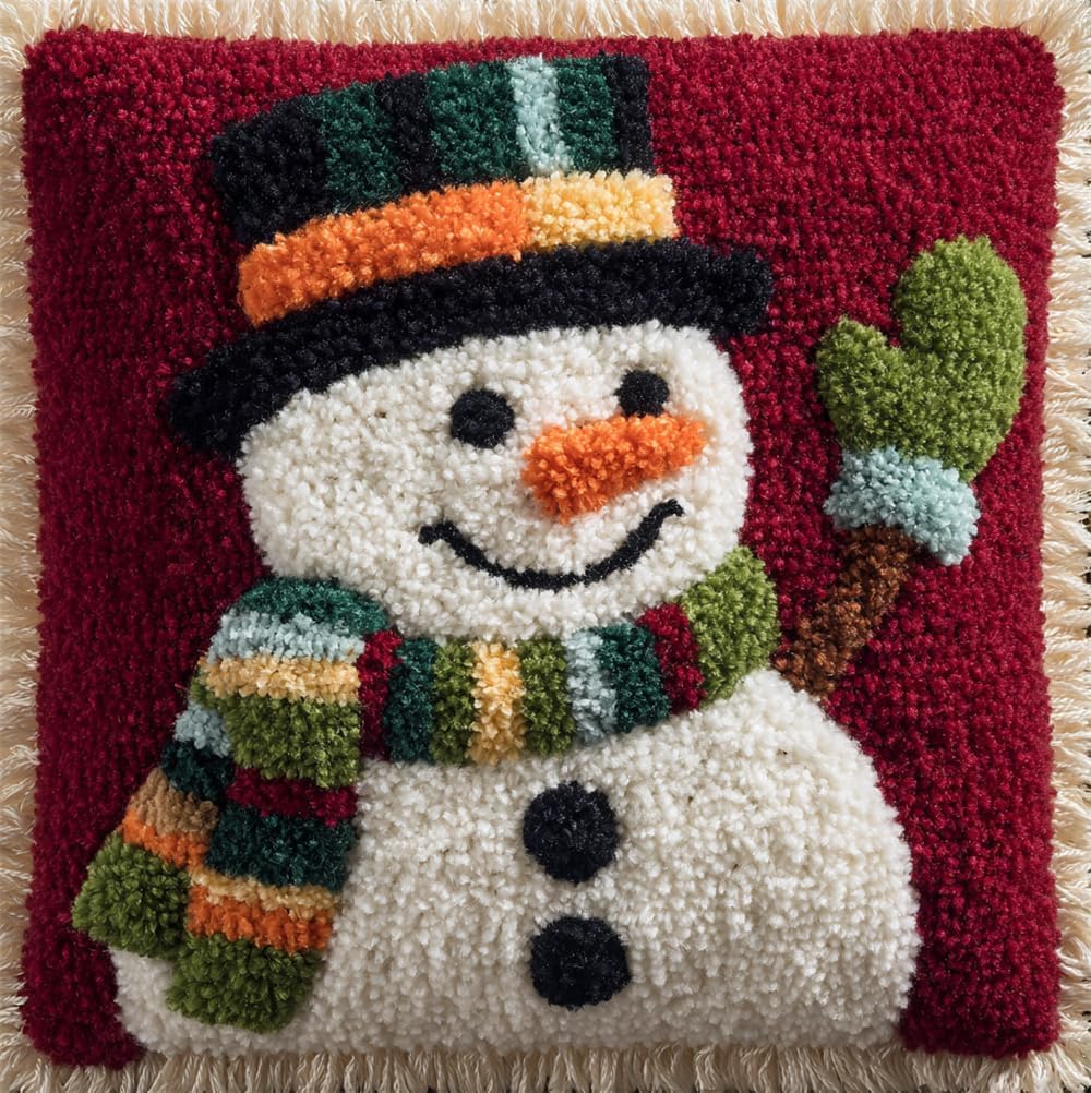FWRTYCB Latch Hook Pillow Kit Snowman Crochet Yarn Hooking Pillowcase