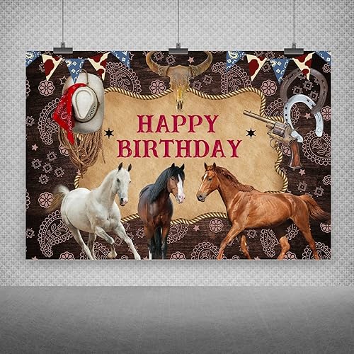Miniatura 2 de Telón de fondo de fotografía de caballo de feliz cumpleaños, decoración de fiesta de vaquero del salvaje oeste, fondo de imagen, fondo de granja,