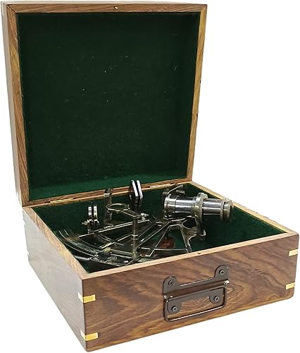 Miniatura 7 de Modelo alemán negro antiguo sextante instrumento de navegación Sextante Navegacion Marine Sextant con caja de madera