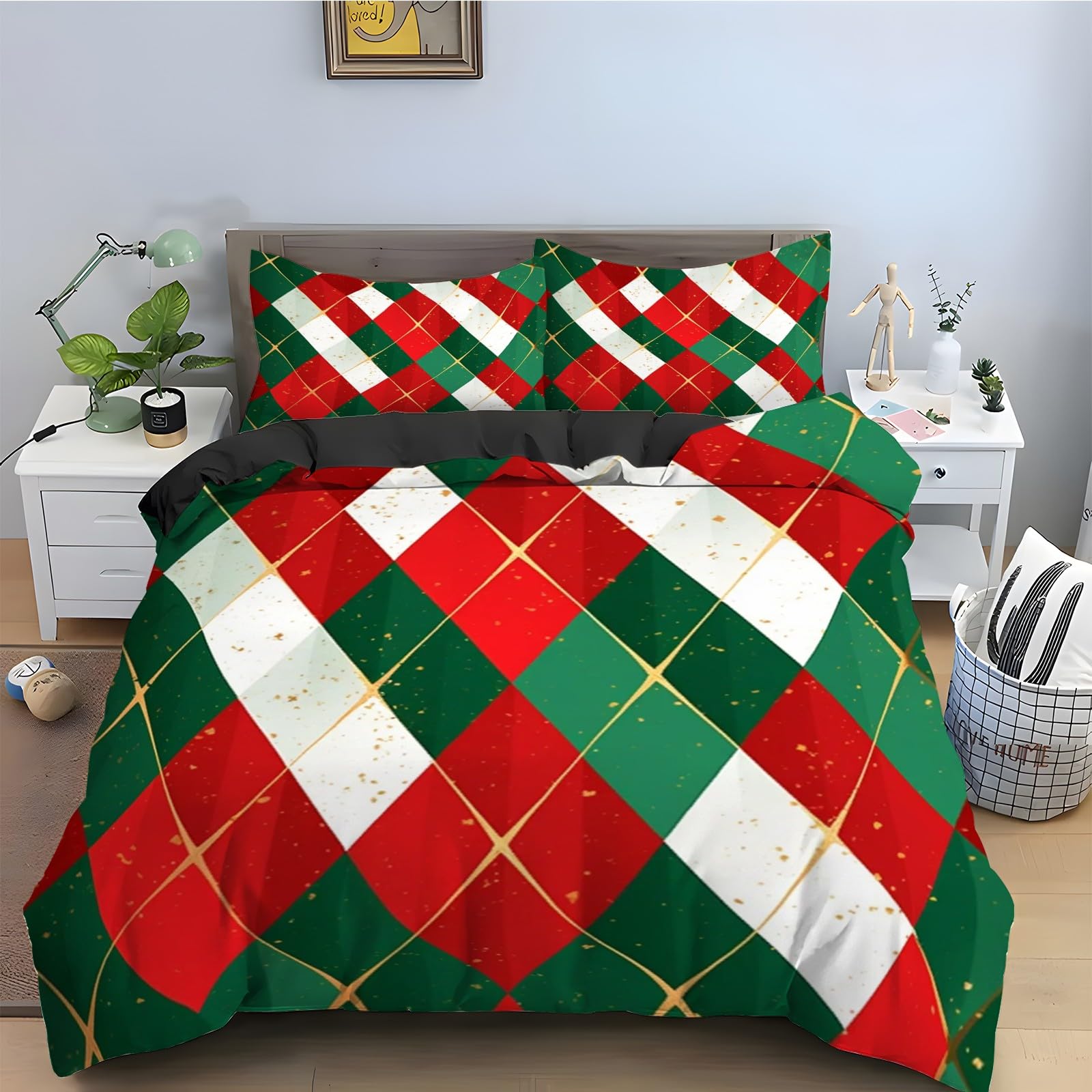 Housse de couette Noël 90x190 avec fermeture éclair pour lit une place