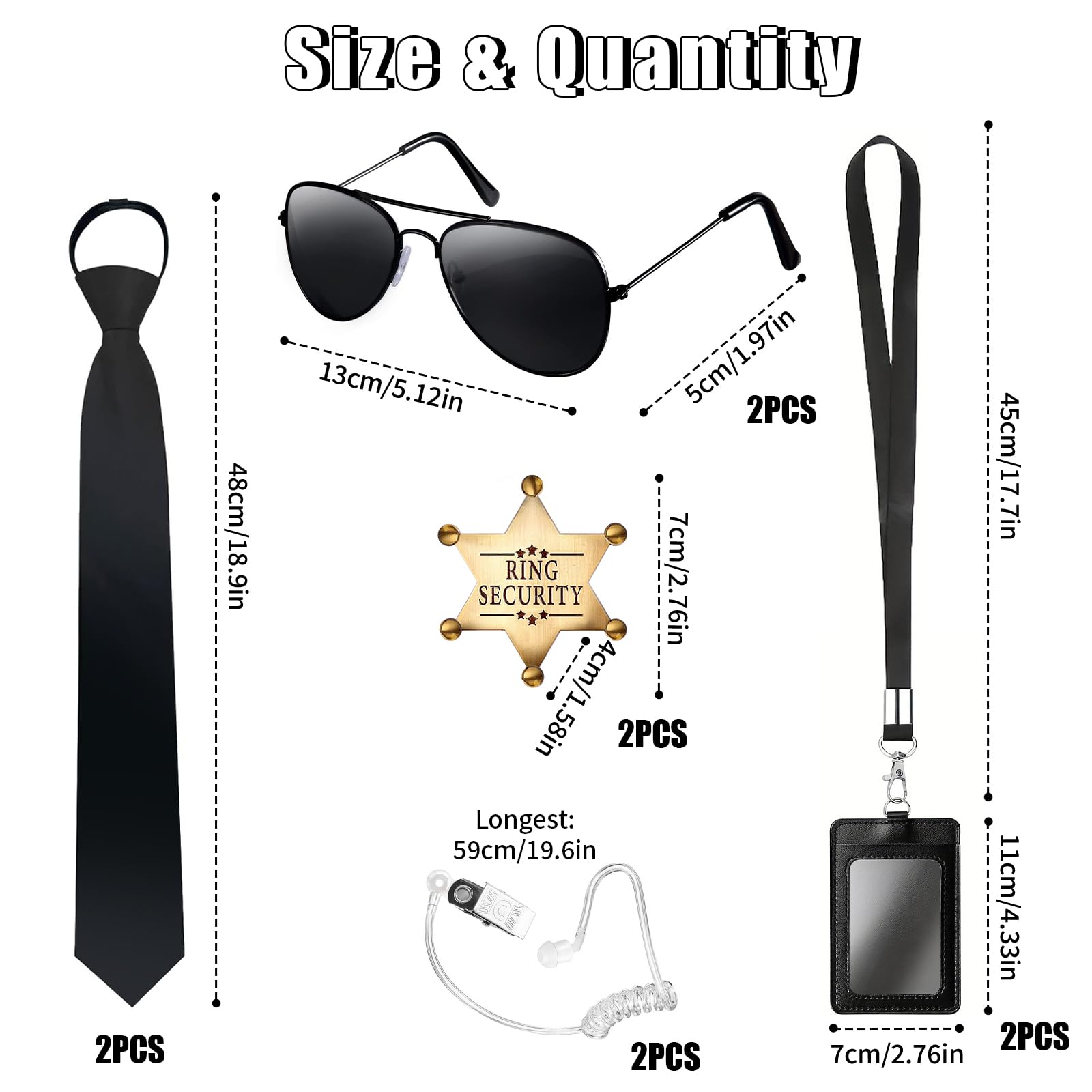 HOWAB Men in Black Costume Accessories: 10 Pcs Secret Guard Fancy Dress Kit,Including Dress Up Tie,Sunglasses,Lanyard with Card Holder,Earpiece,Badge,Agent Set for Men Women Kids Cosplay Party - Image 2