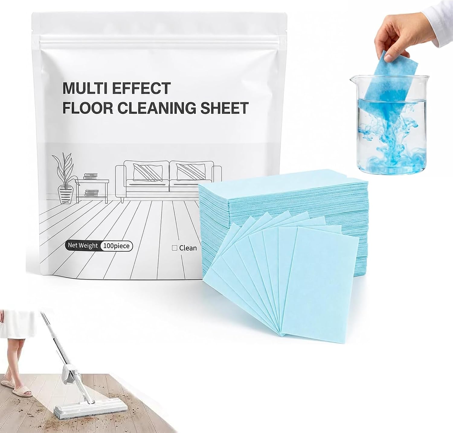 Multi Surface Floor Cleaner Tablets, 100 Count, Fast Dissolving Blue Cleaning Tablets with Camellia Scent, Concentrated Formula for Hardwood, Laminate, Tile, Vinyl and Sealed Floor Surfaces