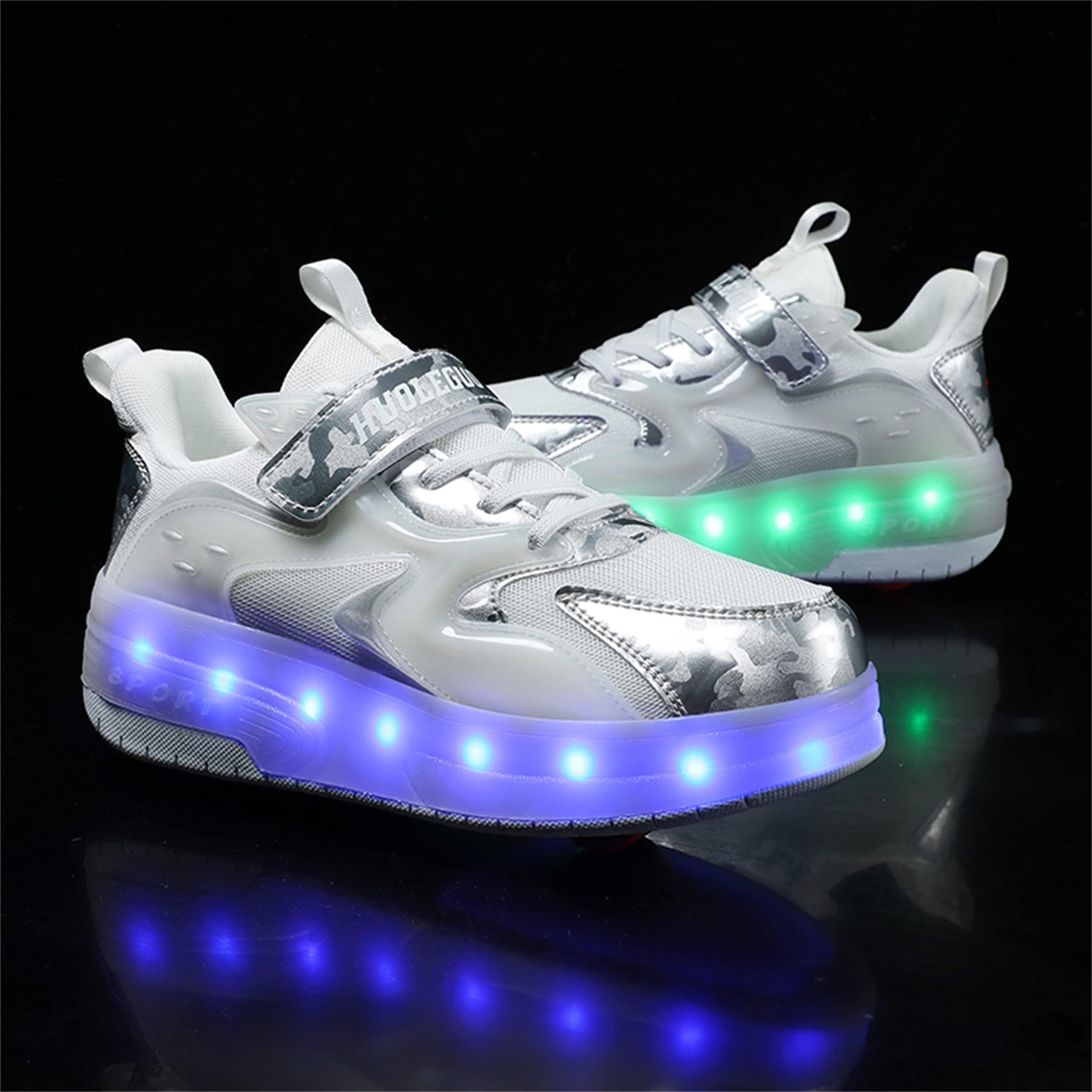 Zapatillas con Ruedas para niñas y niños, Zapatillas de Skateboard con Dos Ruedas y Luces LED, luz Ajustable con Cambio de Color, Carga USB, universales para Chicos y Chicas