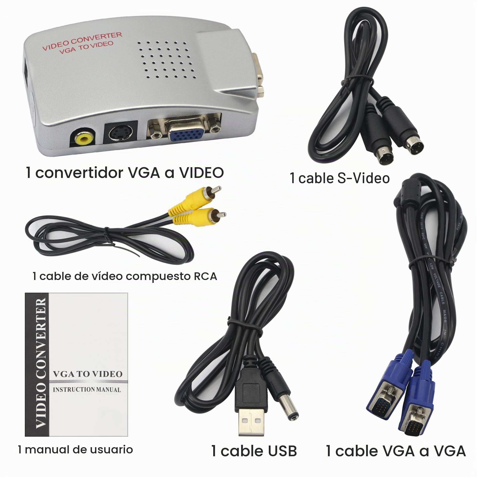 GINTOOYUN Adaptador VGA a RCA, convertidor AV Compuesto de S-Video a VGA, para HDTV, monitores, computadora portátil, computadora de Escritorio, PC. por Fengqlong