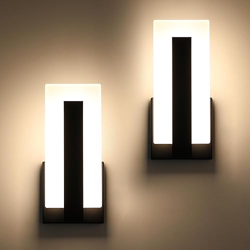 Vista 9 de Joosenhouse Modernos apliques LED de pared arriba y abajo, luz negra de 3000 K, luces de pared blancas cálidas, juego de 2, iluminación de pared