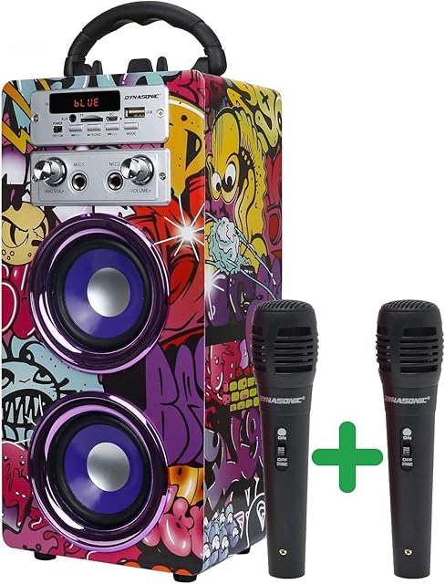 DYNASONIC - (3rd Gen) Portable Bluetooth Speaker with Karaoke Mode and Microphone, FM Radio and USB SD Reader (Model 12)