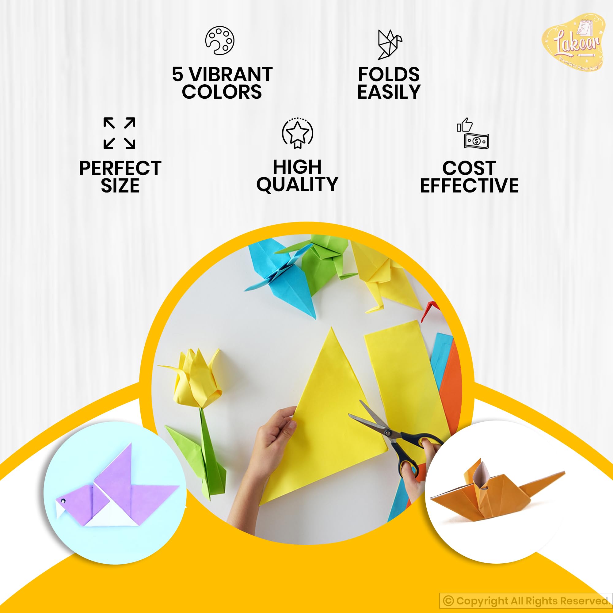 Lakeer Origami Paper 15 cm X 15 cm Pack of 100 Sheets Fluorescent Color Single Side Coloured for Origami, Scrapbooking, Hobby Crafts, Project Work, etc 4