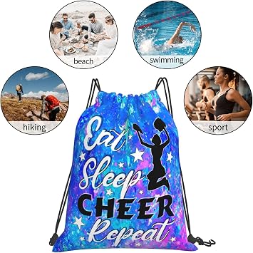 Eat Sleep Cheer Repeat Drawstring Backpack Gym String Bag Drawstring Sackpack Sport For Womens Mens