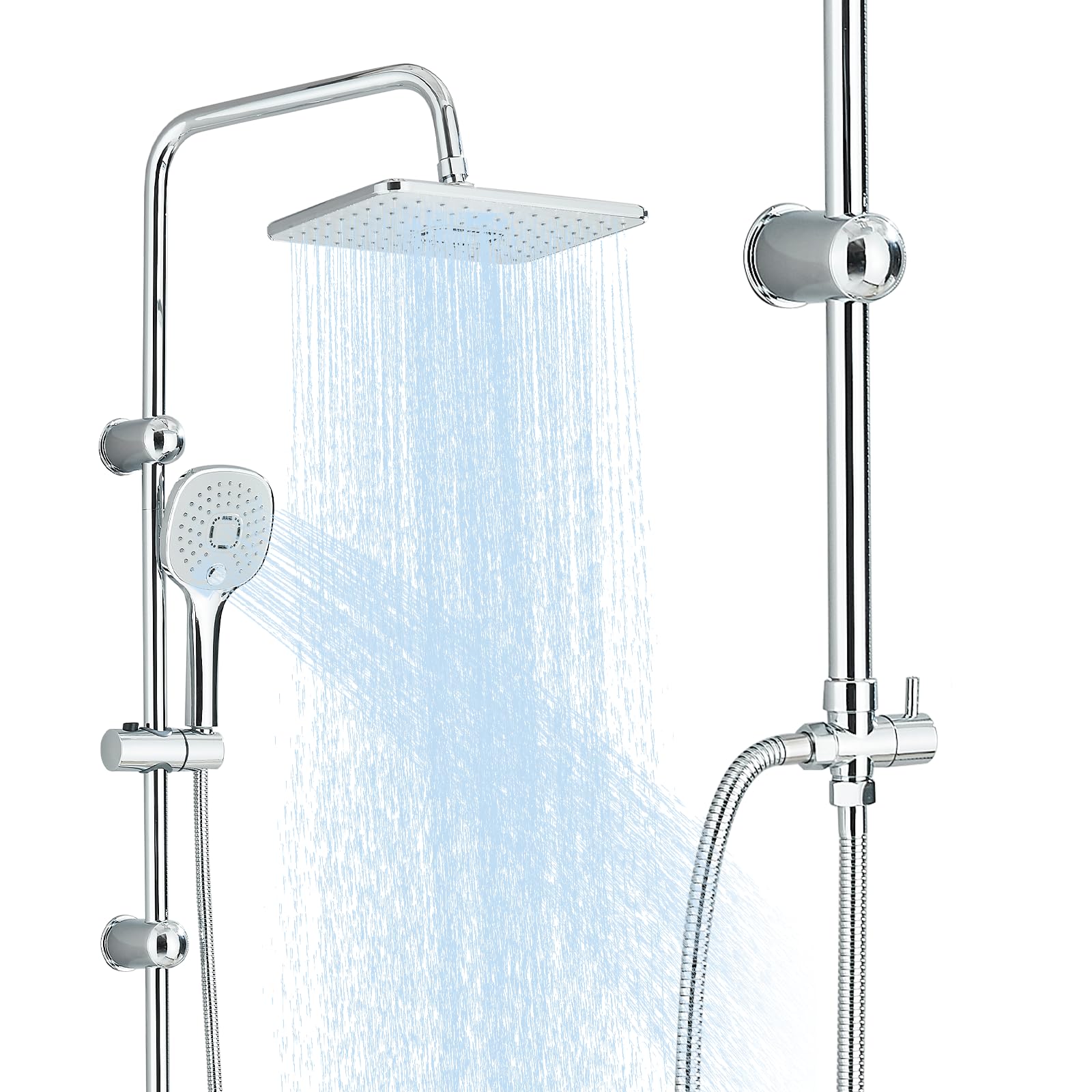 Colonne de Douche sans Mitigeur Chromé Acier Inoxydable Ensemble de Douche avec Carrée Douchette und Pommeau de Douche 29x19cm Salle de Bain