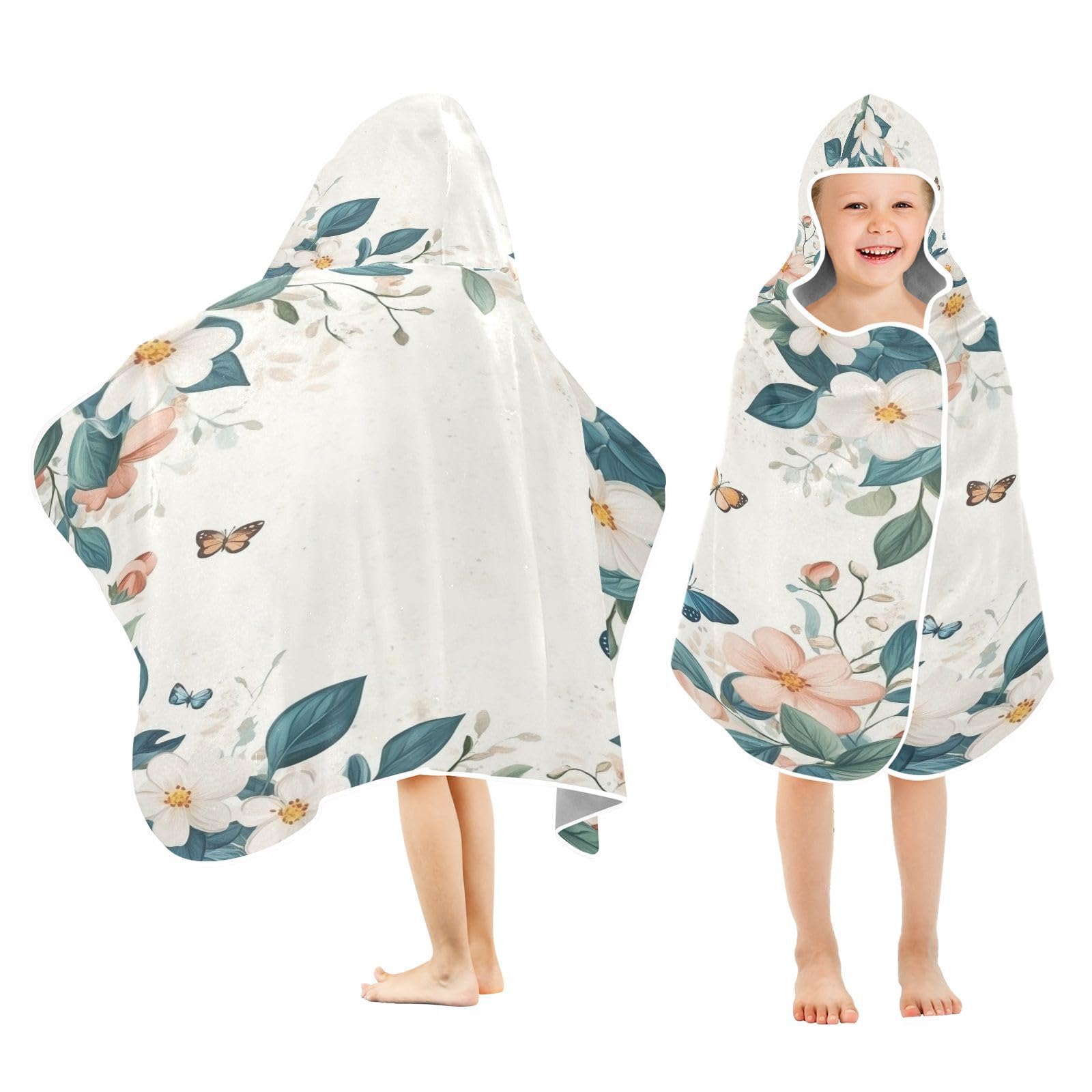 Kigai Flower Leaves Hooded Beach Towel for Kids Soft Absorbent Quick Dry Bath Towel with Hood Lightweight Toddler Shower Pool Bath Wrap for Boys Girls