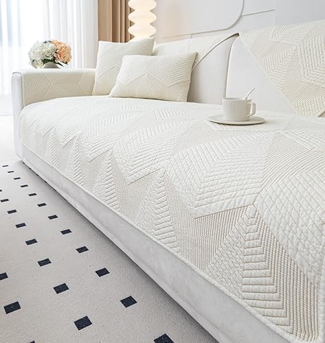 vctops Funda de sofá rústica con bordado de color sólido, funda acolchada de algodón para sofá modular, funda lavable y antideslizante para perros,