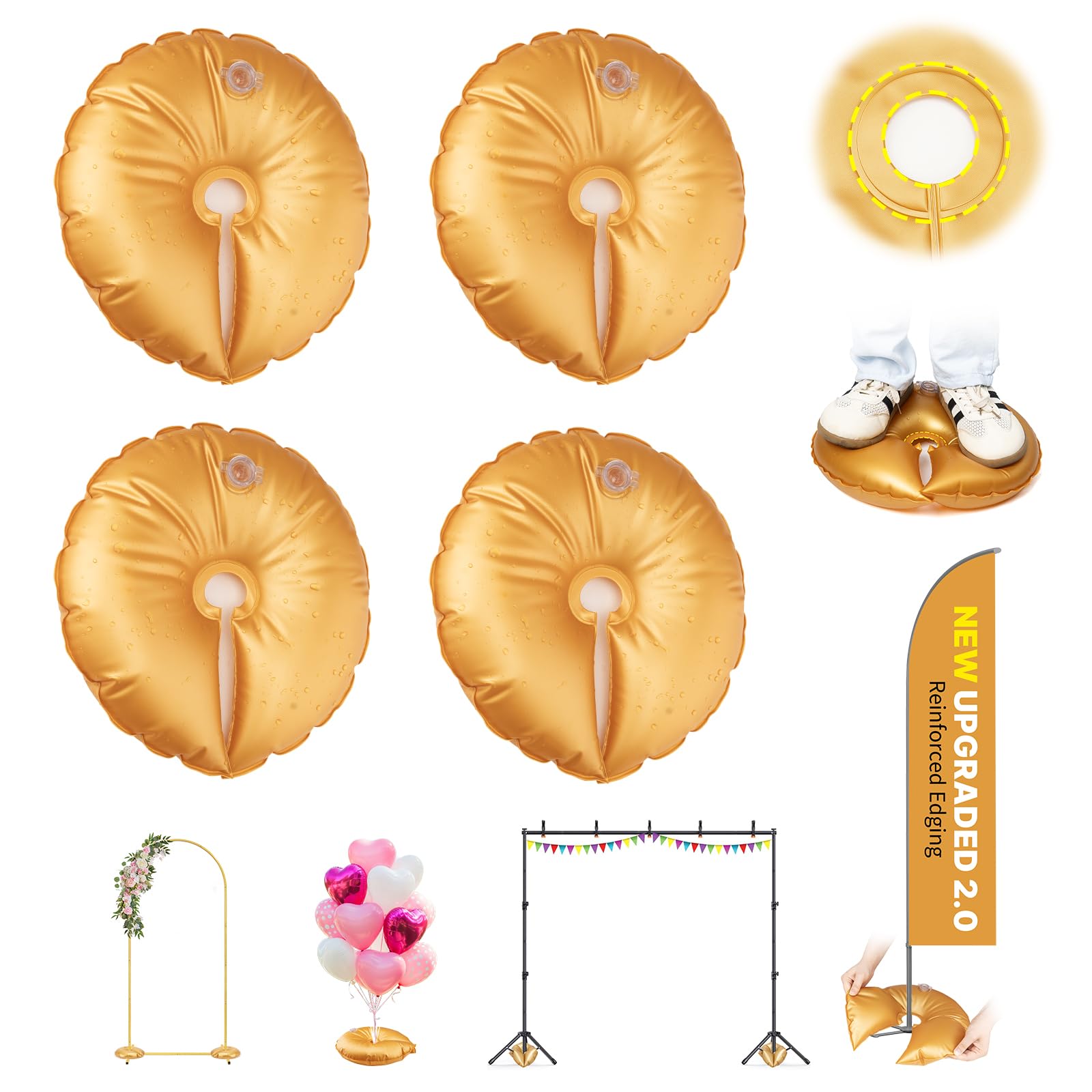 New 2 Pcs Balloon Arch Weights for Backdrop Stand - 50kg Pressure-Rated Weights for Arch Stand, Upgraded Thickened Openable Water Weight Bag for