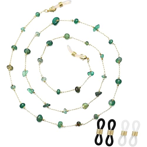 JURYLOO Eyeglasses Chain for Women, Natural Crystal Glasses Chain Sunglasses Holder Necklace Eyewear Strap Reading Lanyard