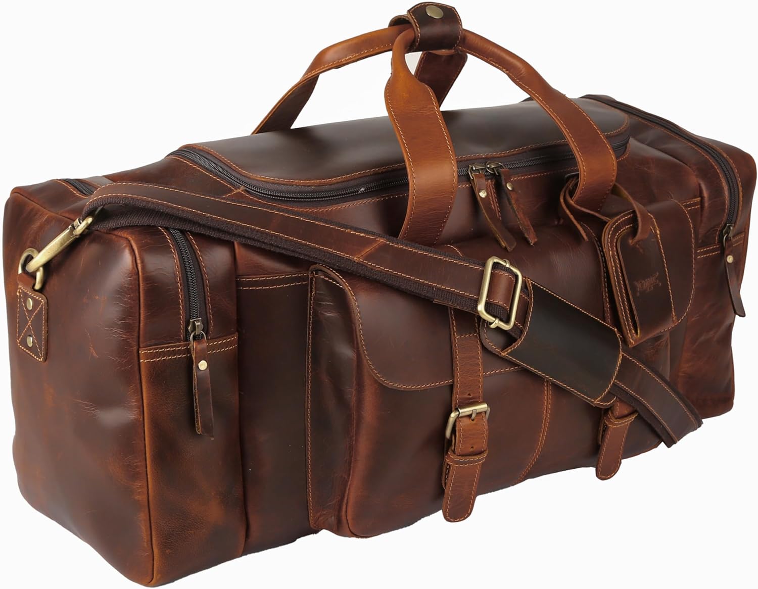Leather duffel bag 24 Inch U Zip holdall Travel sports Duffle Weekend gym Sports
