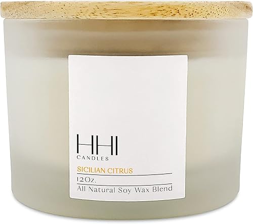 Miniatura 7 de Vela de soja perfumada totalmente natural, cítricos sicilianos, una mezcla de naranja, limón y eucalipto, vela grande de 12 onzas de tres mechas,