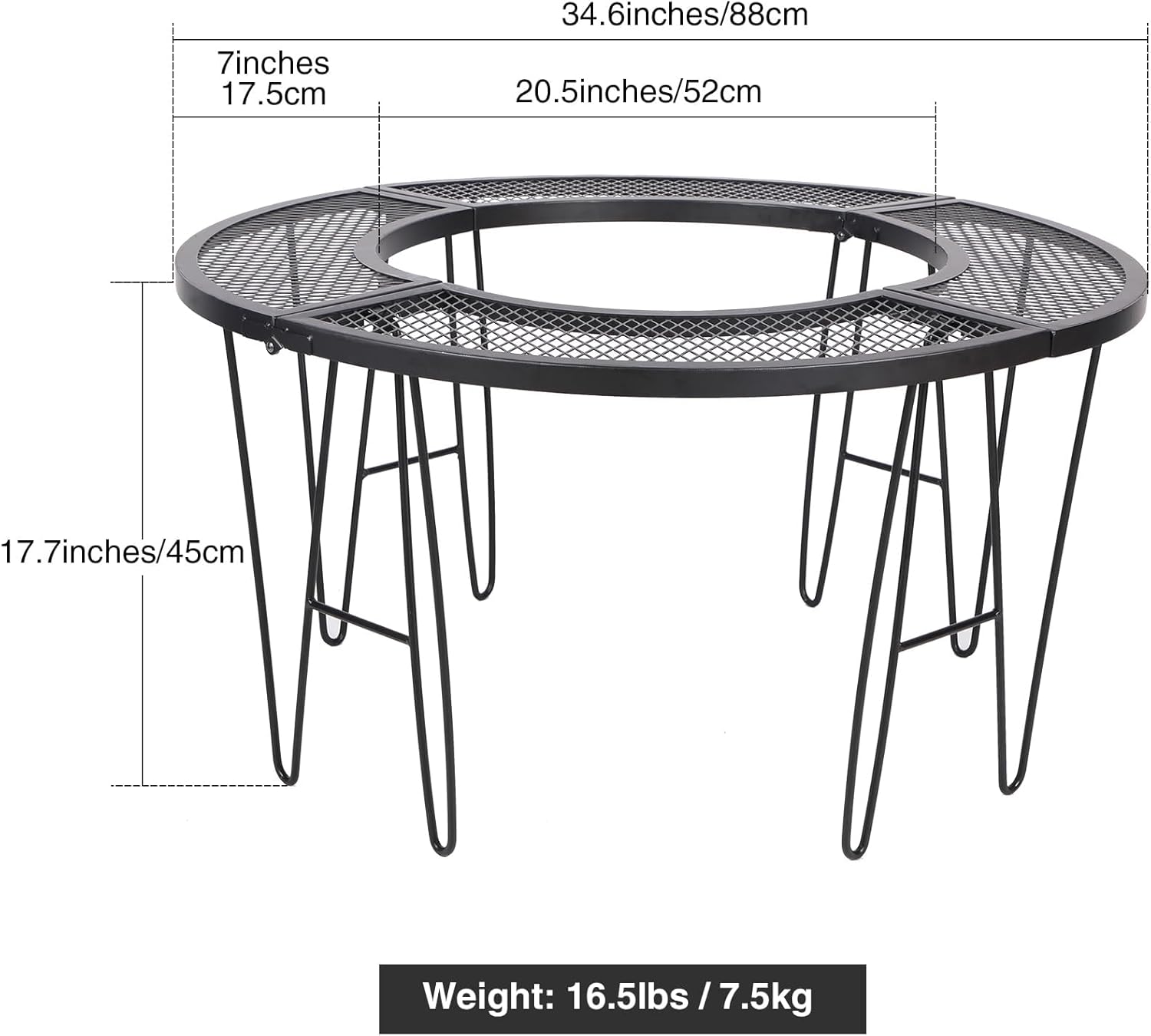 Lineslife Portable Fire Pit Surround Tabletop for Solo Stove Bonfire Ranger, Folding Iron Smokeless Round Fire Pit Table with 21" Inner Diameter, Safety & Extra Space Bonfire Table for Outdoor