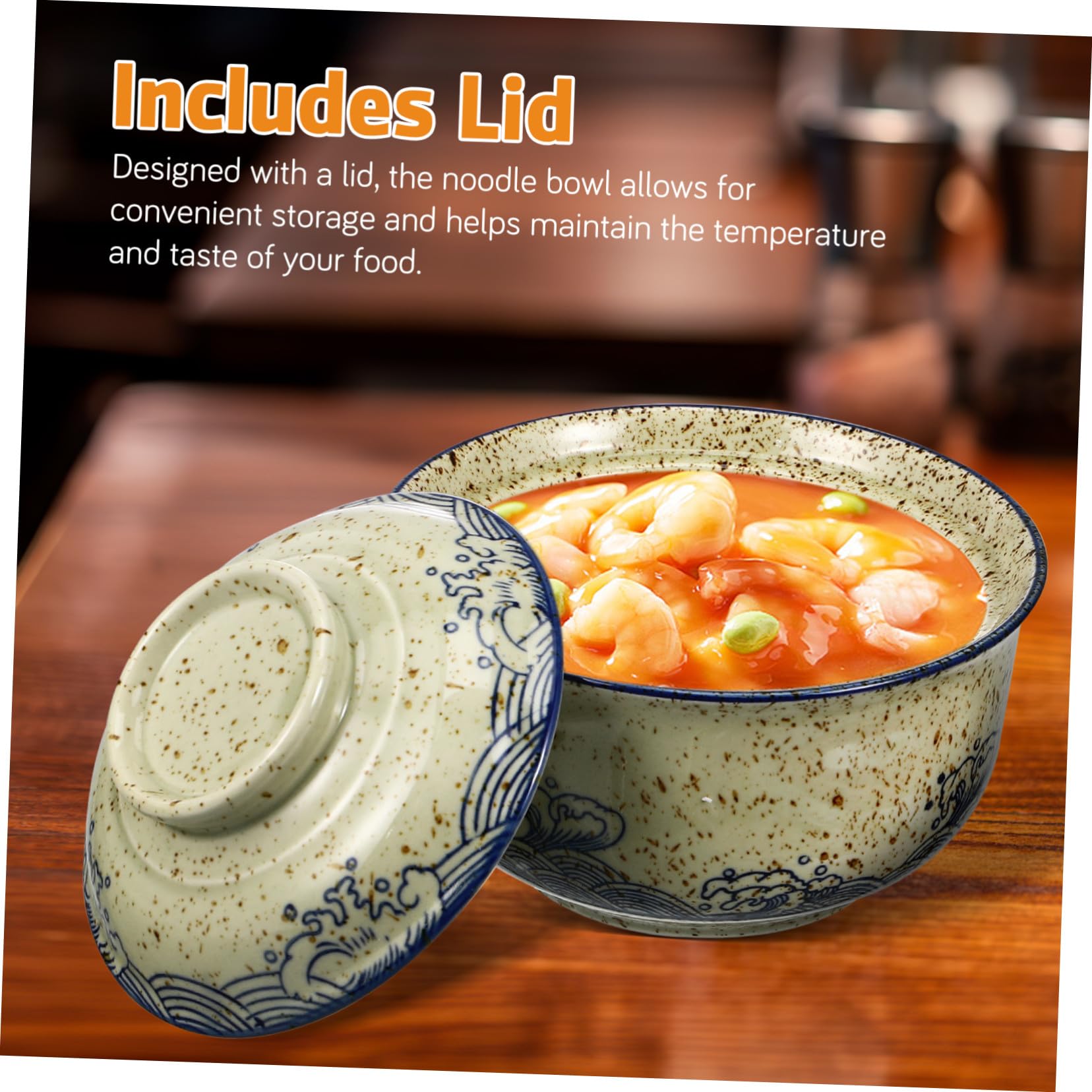 STOBAZA Keramik-ramen-schüssel-set Mit Deckel, Essstäbchen Und Löffel Für Suppen Und Nudelgerichte, Großes Fassungsvermögen, Wärmespeichernd, Kompaktes Tischgeschirr-set
